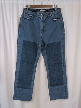 NA-KD Patch-Panel Straight Leg Jeans Blue Size 42 (L / W32)